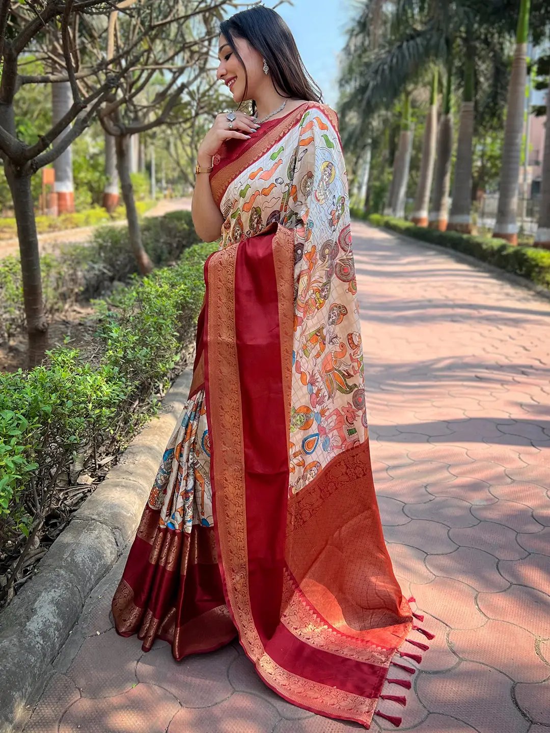 Maroon Colour Double Border Chex Weaving Banarasi Soft Silk Saree by My Store