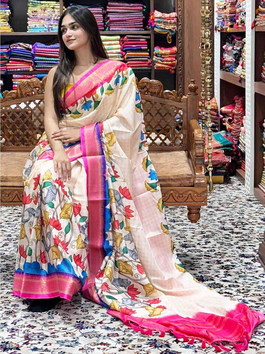 Pink Uppada Kalamkari Digital Print Saree by My Store