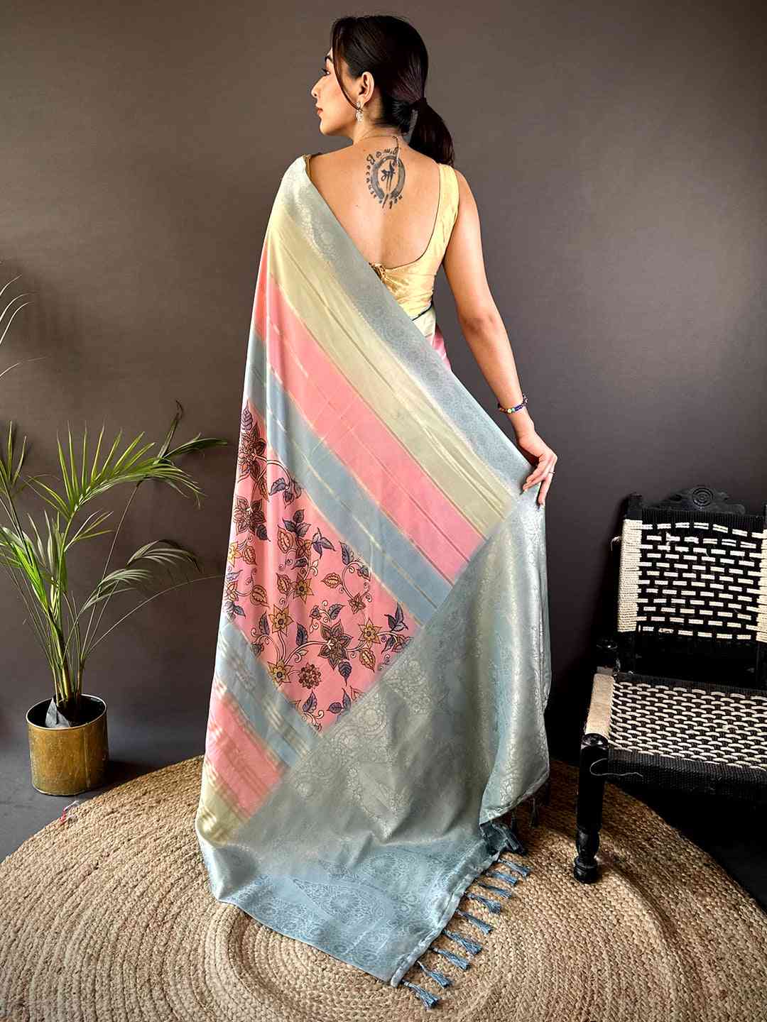 Multi Kalamkari Ombre Crepe Silk Saree by My Store