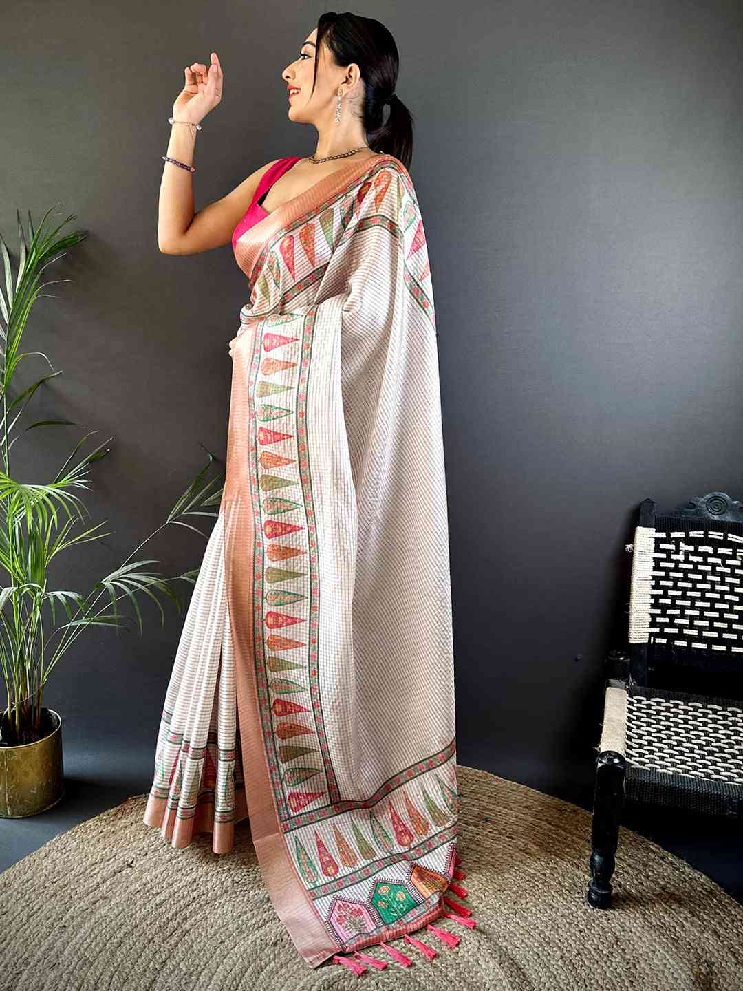 Radiant Coral Soft Silk Digital Print Saree by My Store
