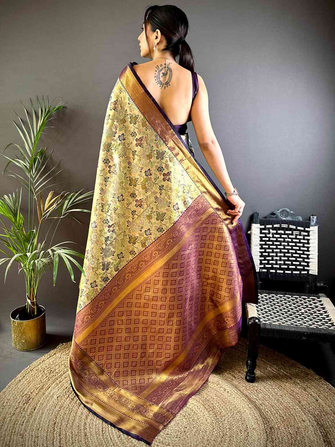 Purple Dharmavaram Butterfly Silk Saree by My Store