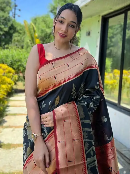 Black Colour Paithani Silk Pichwai Woven Saree