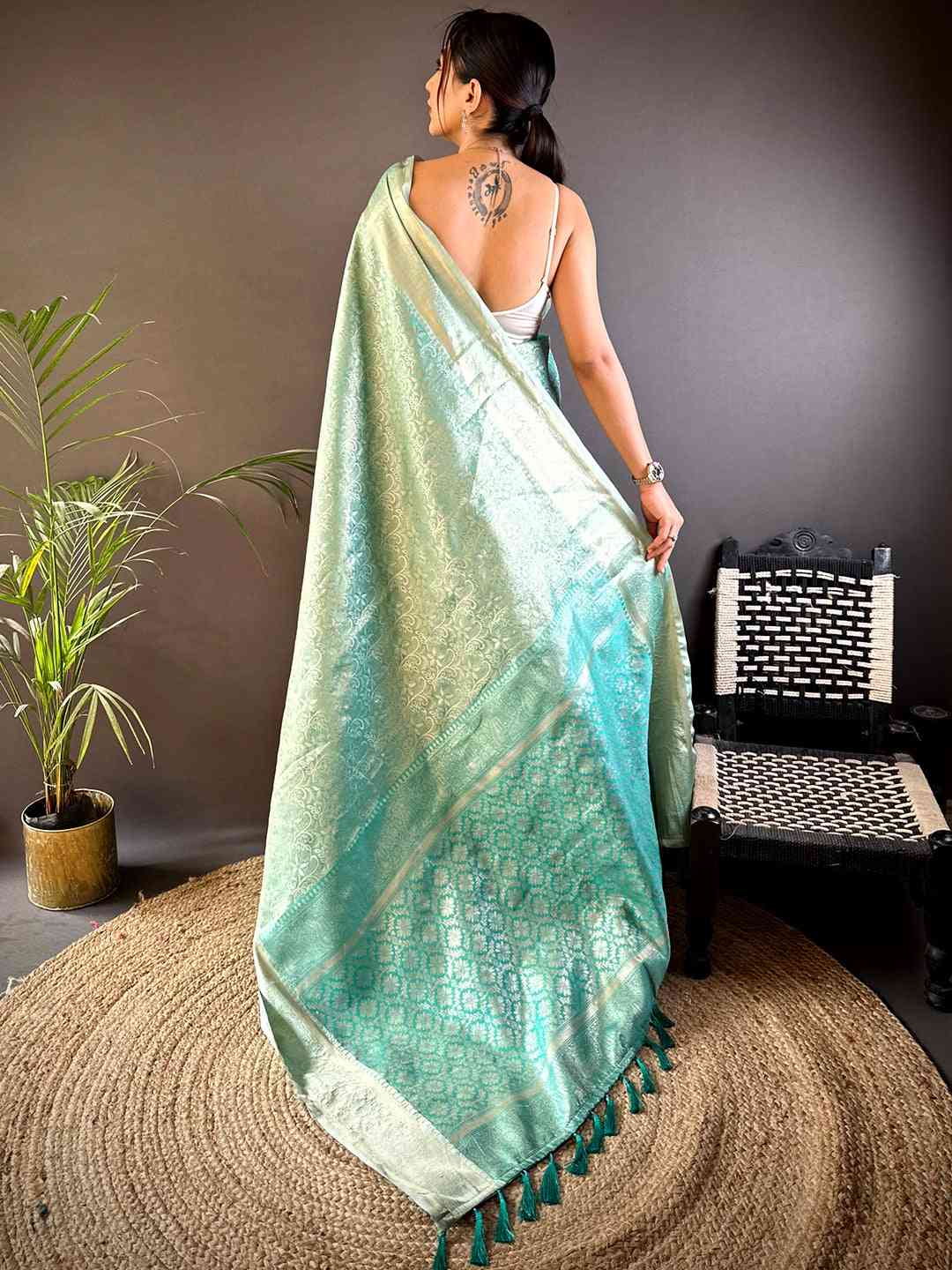 Light Pista Soft Kanjivaram Silk Saree by My Store