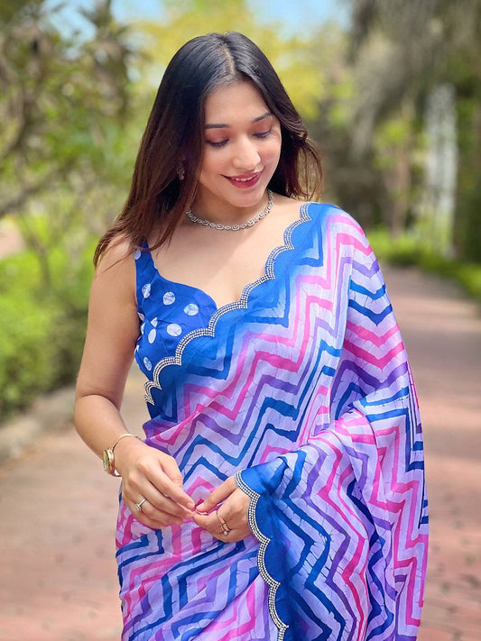 Stylish Leheriya And Striped Print Saree by My Store