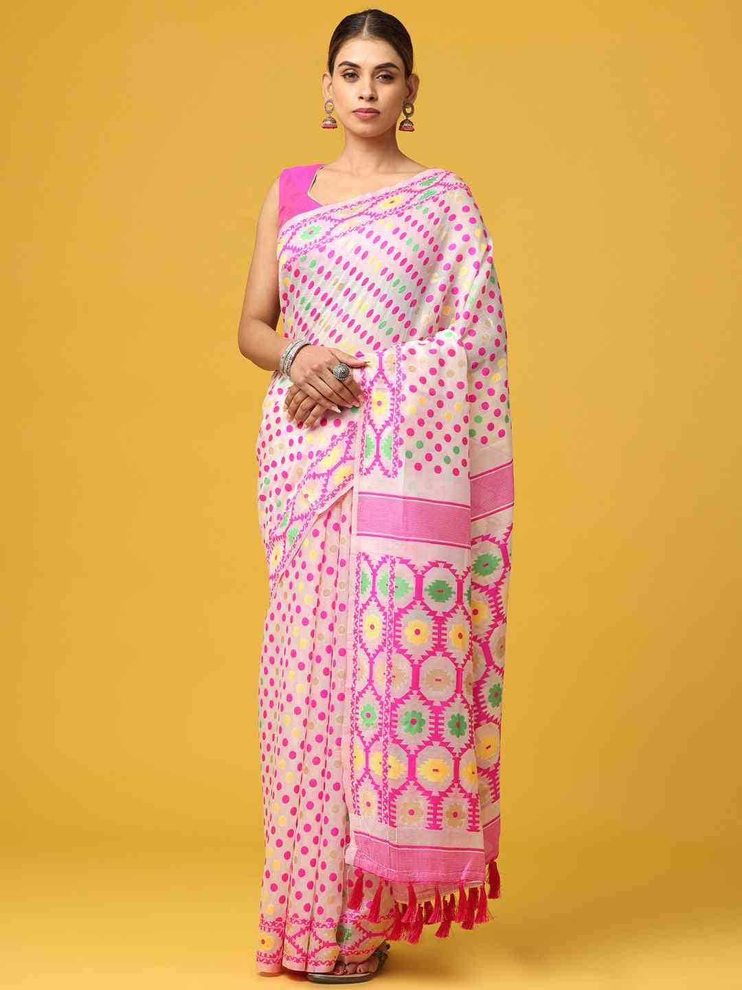Light Pink Dhakai Jamdani Saree by My Store