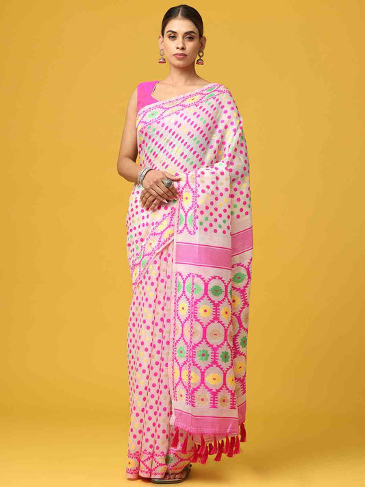 Light Pink Dhakai Jamdani Saree by My Store