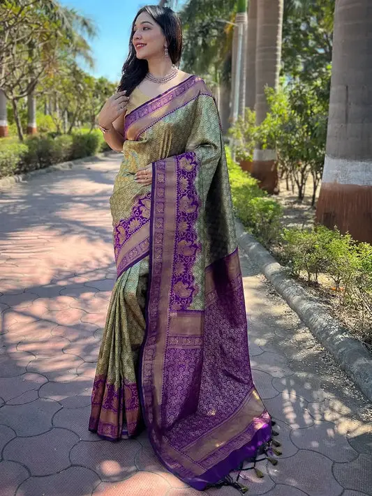 Beautiful One Gram Gold Tissue Kanjivaram Soft Silk Saree