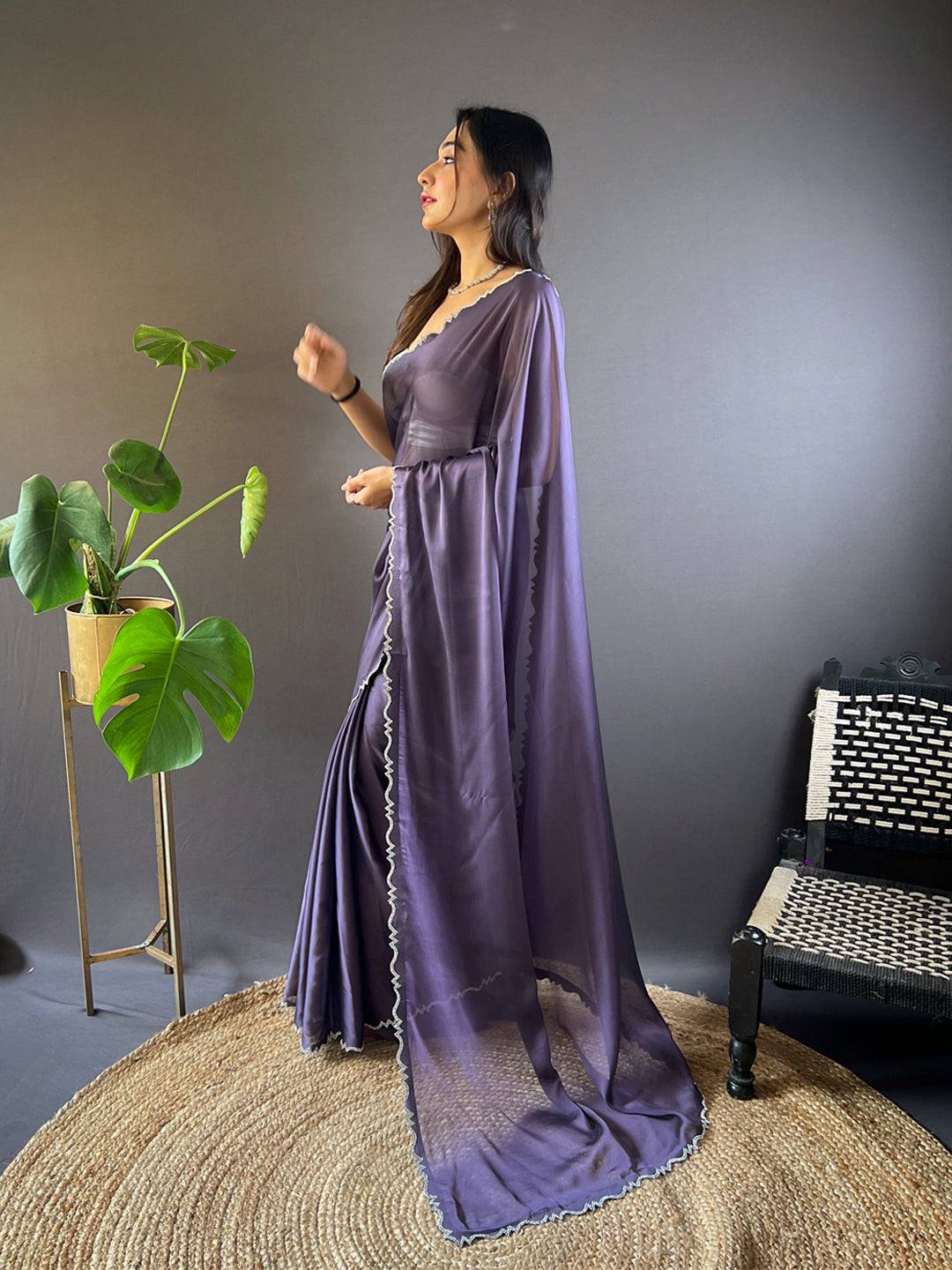 Lavender Frost Rangoli Silk Saree by My Store