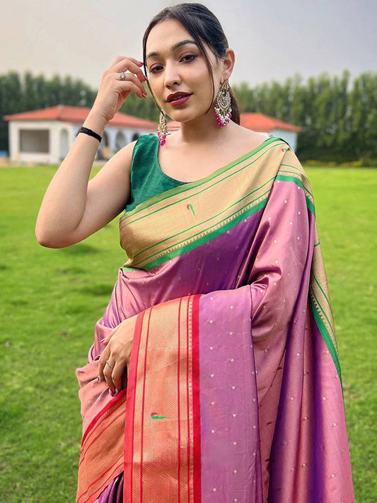 Pink Paithani Ganga Jamuna Broder Saree by My Store