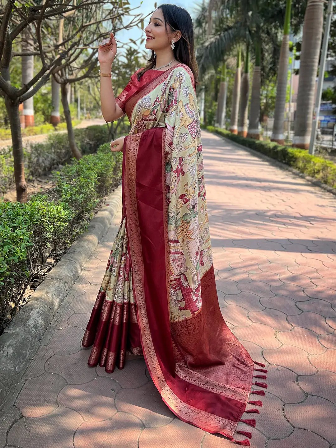 Pista Colour Double Border Chex Weaving Banarasi Soft Silk Saree by My Store