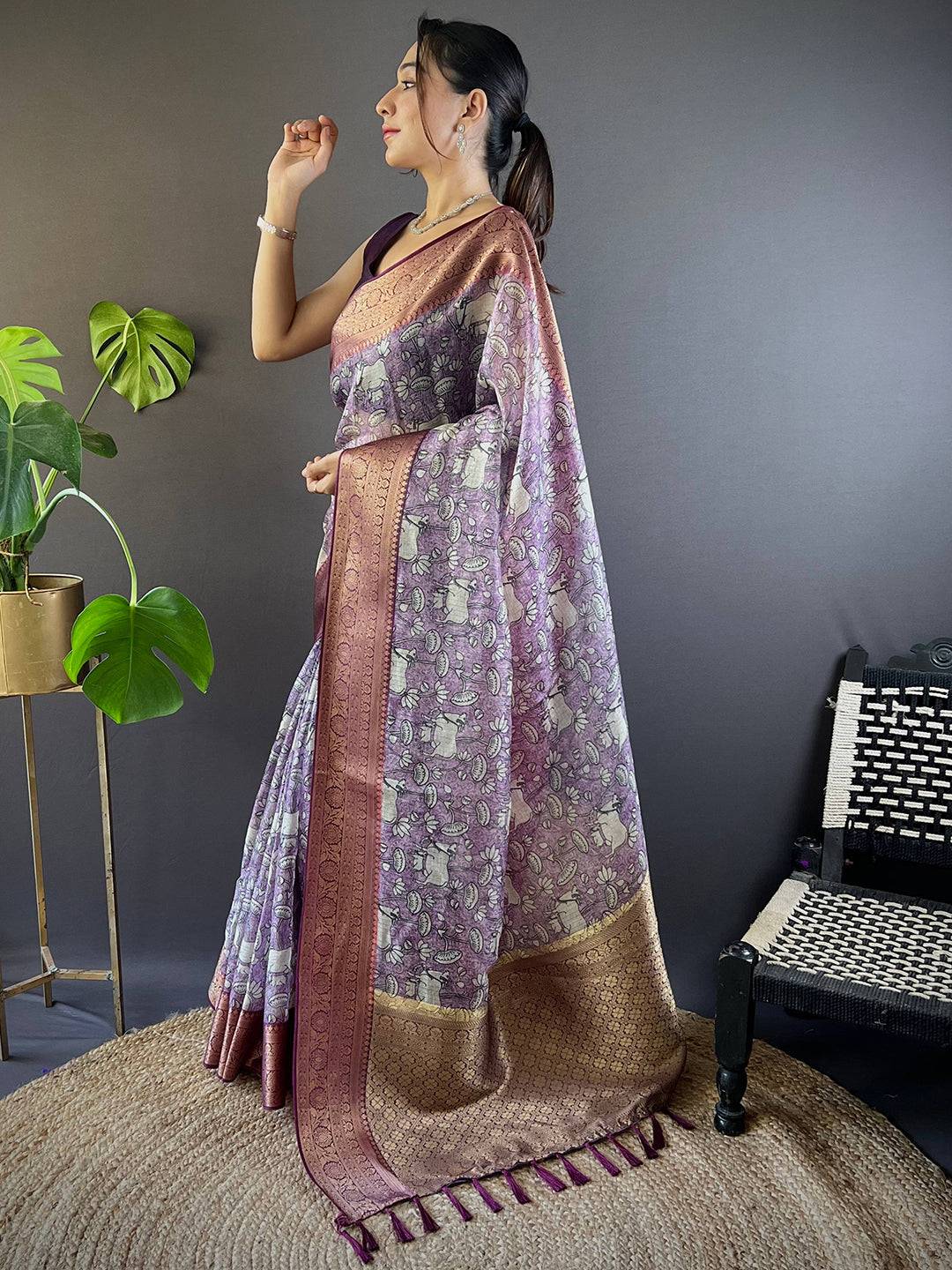 Lavender Kalamkari Kota Saree by My Store