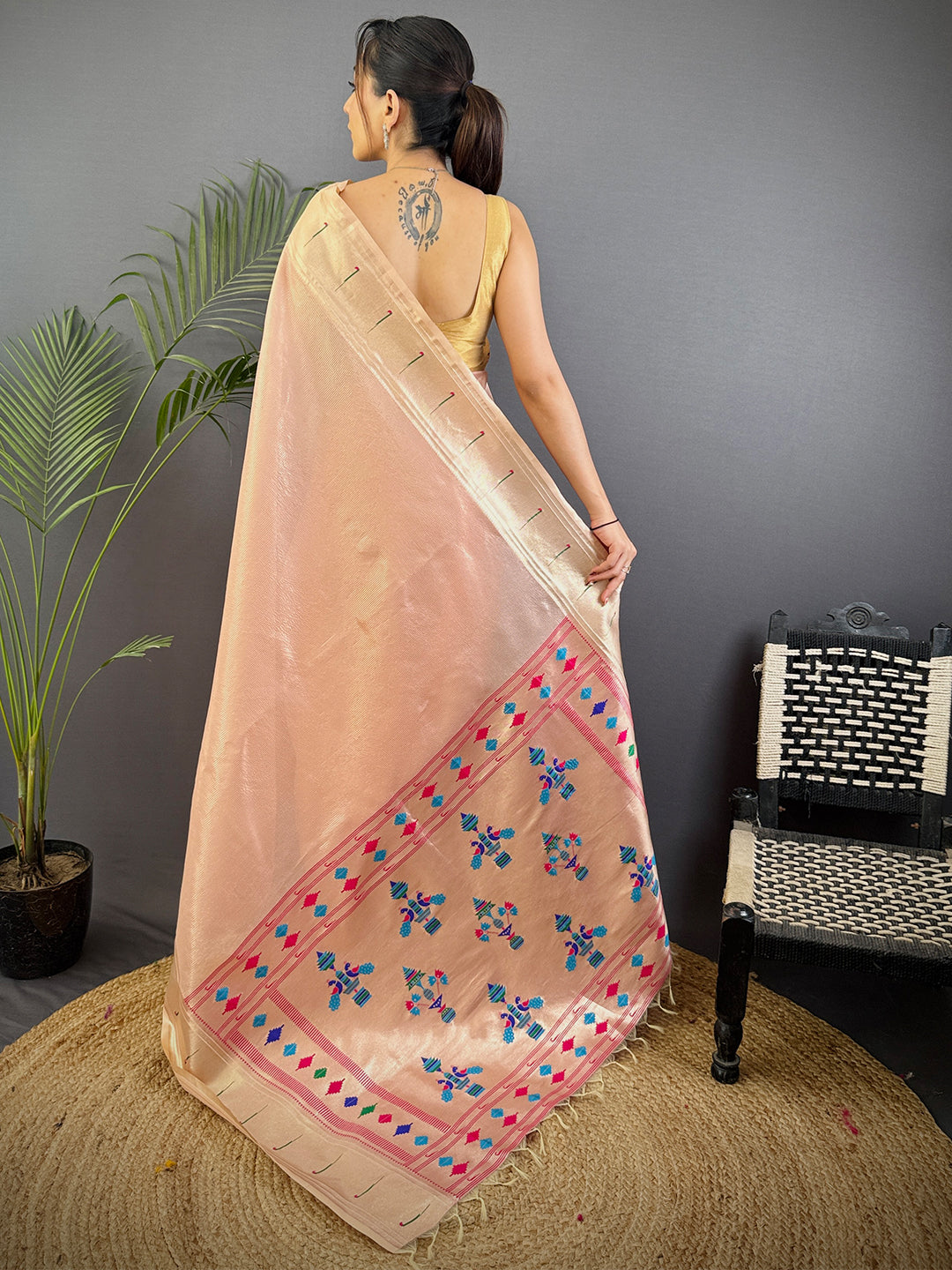 Pink Soft Zari Tissue Paithani Saree