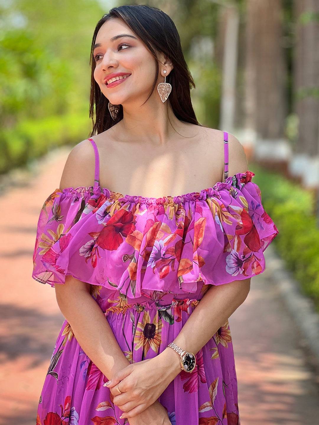 Orchid Bloom Off-shoulder Dress by My Store