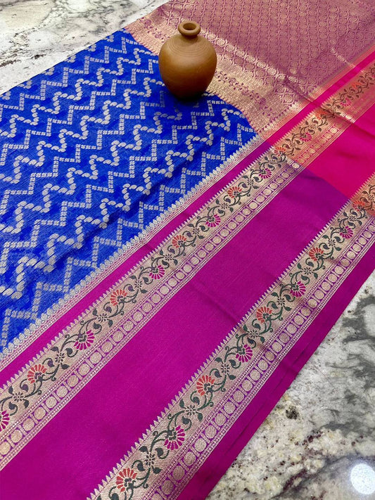 Regal Blue And Magenta Zari Saree by My Store