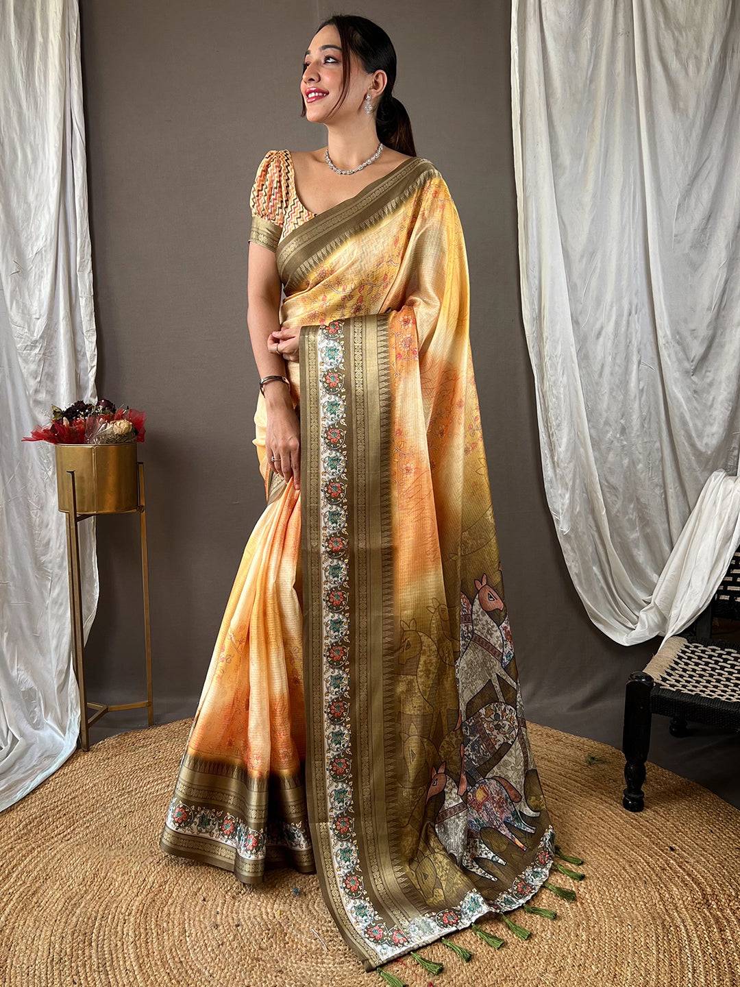 Mellow Yellow Kota Satin Border Saree by My Store