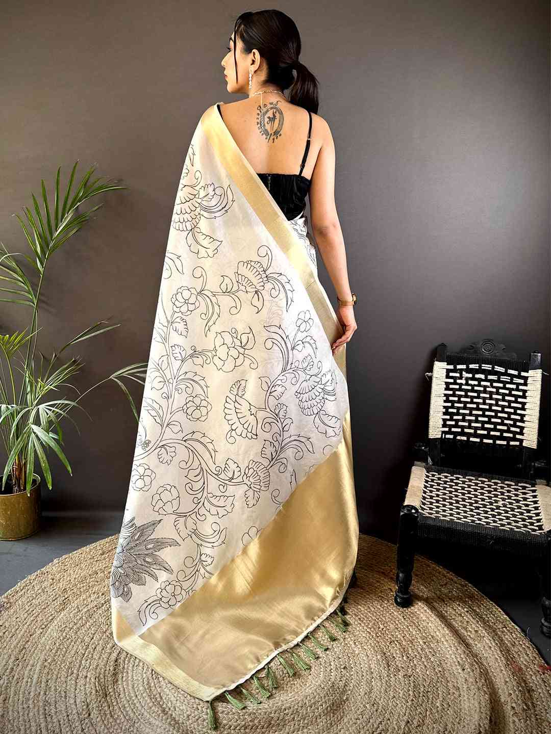 Graceful Pen Kalamkari Soft Tissue Silk Saree by My Store