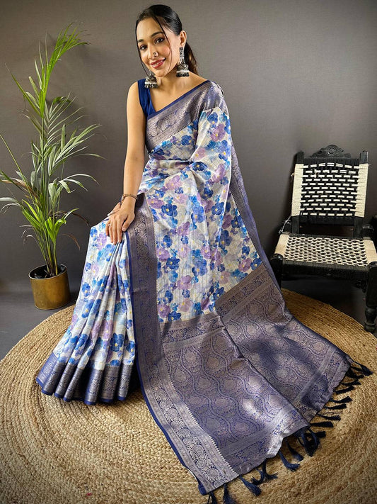 Serene Sky Blue Floral Saree by My Store