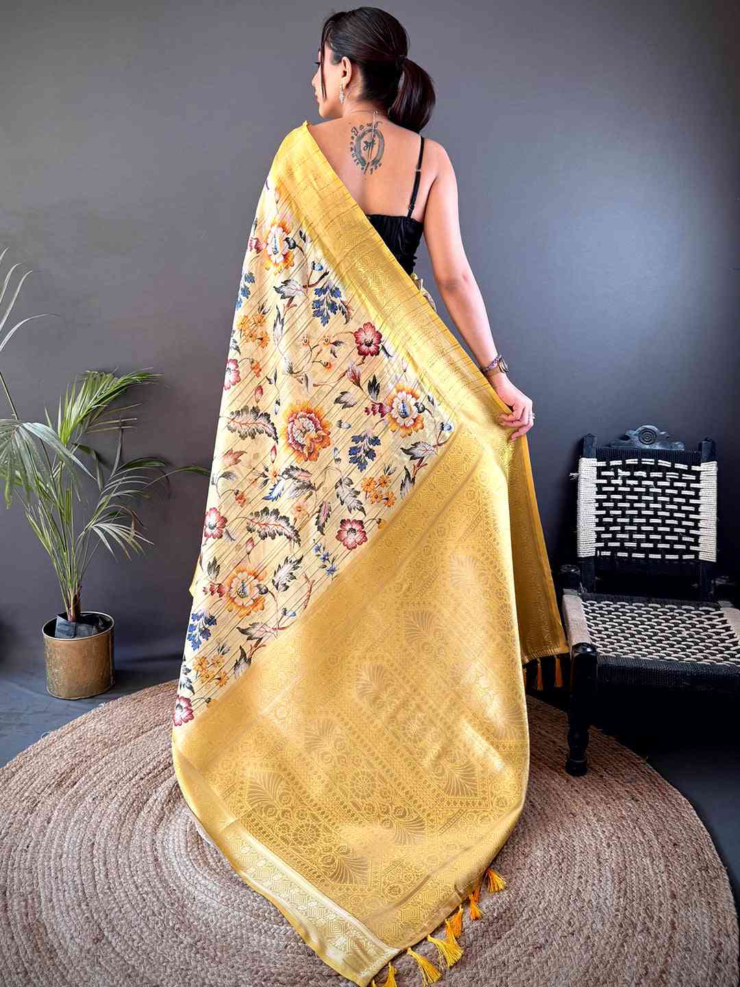 Opulent Banarasi Ghicha Tussar Floral Print Saree by My Store