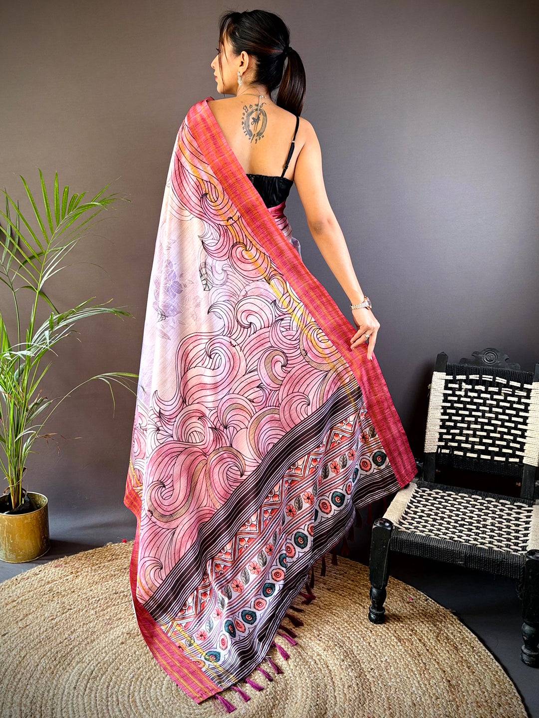 Purple Soft Silk Ocean Wave Patterns Saree by My Store