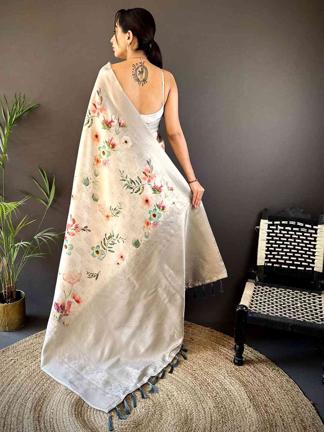 Light Beige Kanjivaram Digital Silk Saree by My Store