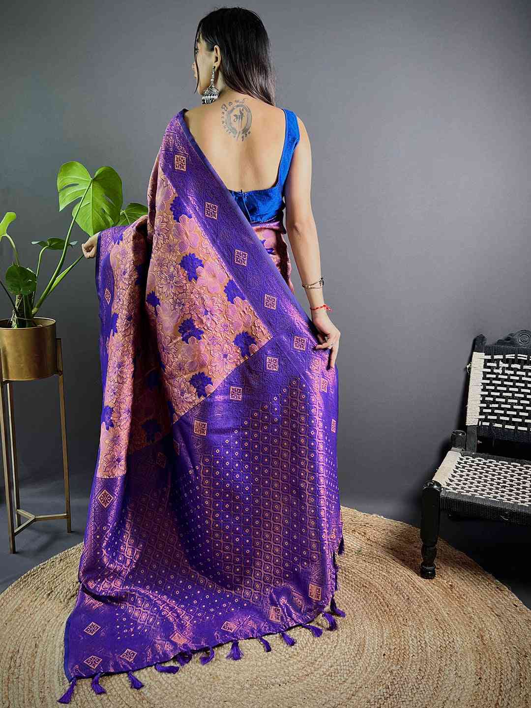 Violet Soft Silk Butta Weaving Saree