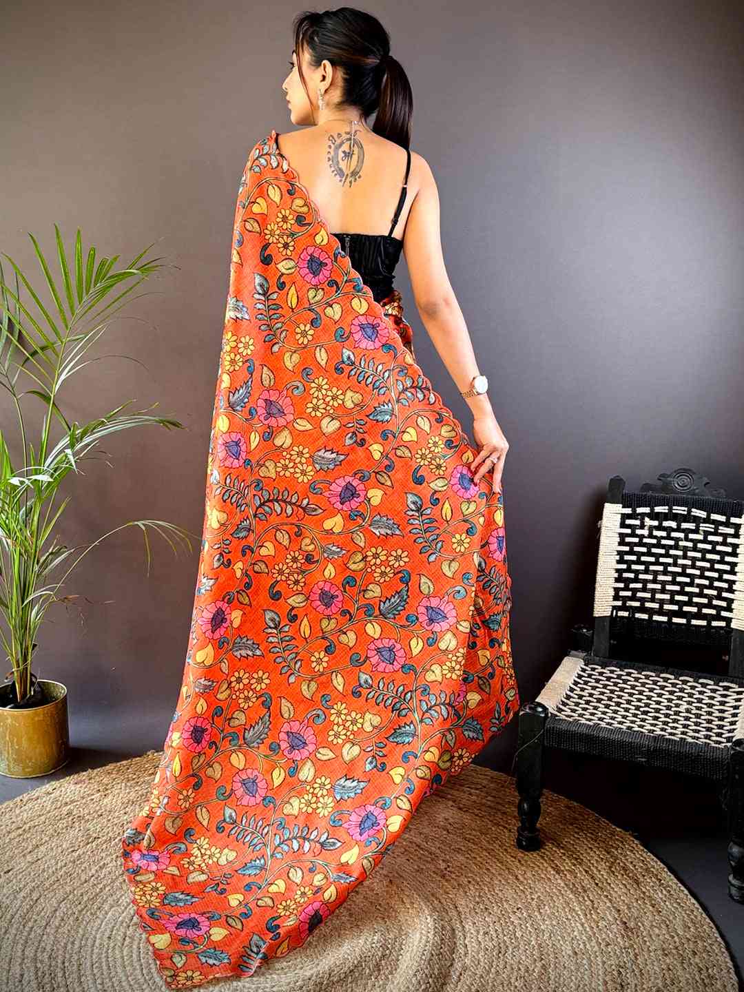 Orange Kota Doriya Kalamkari Saree by My Store