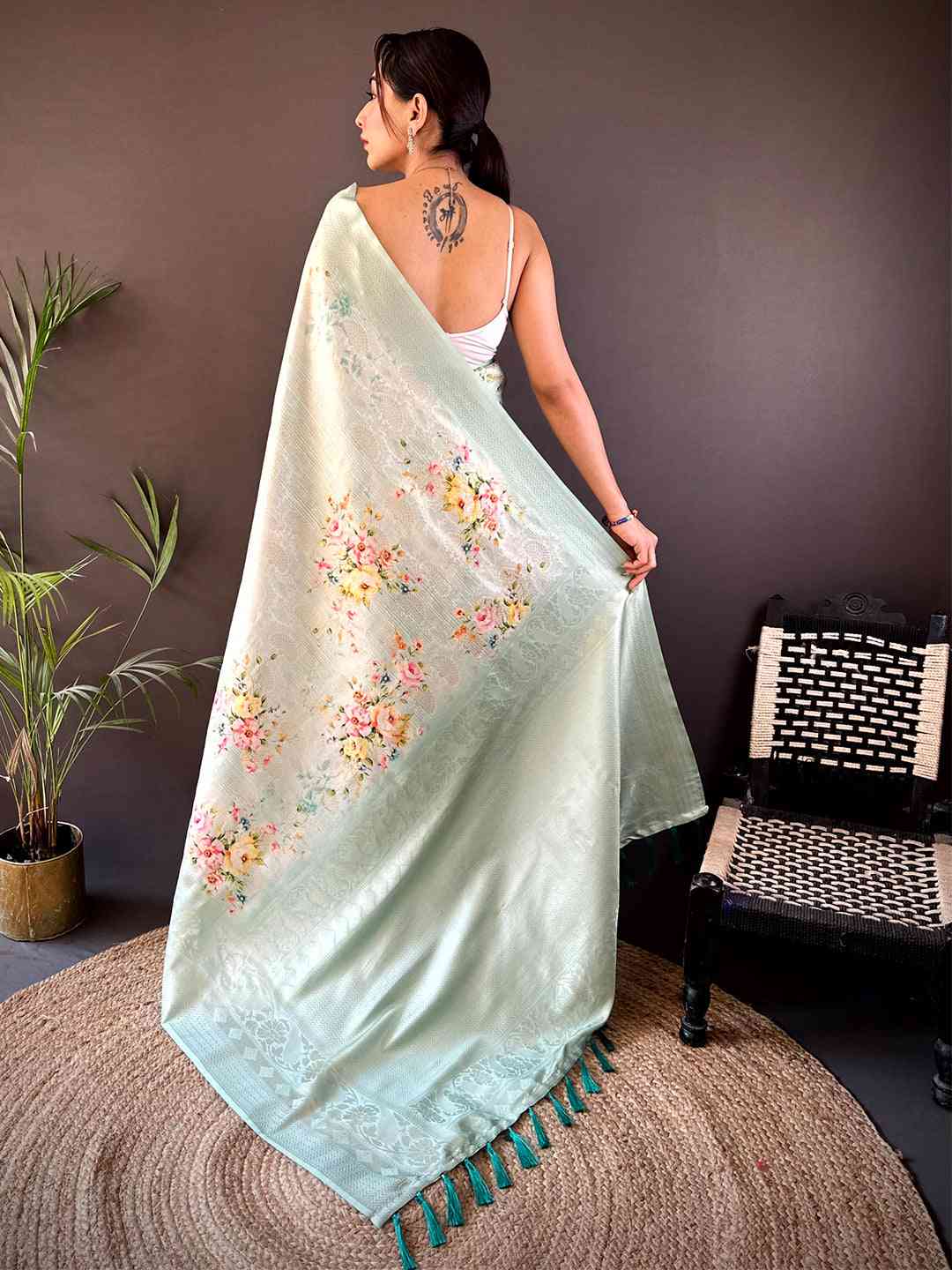 Ethereal Mint Kanjivaram Digital Silk Saree by My Store