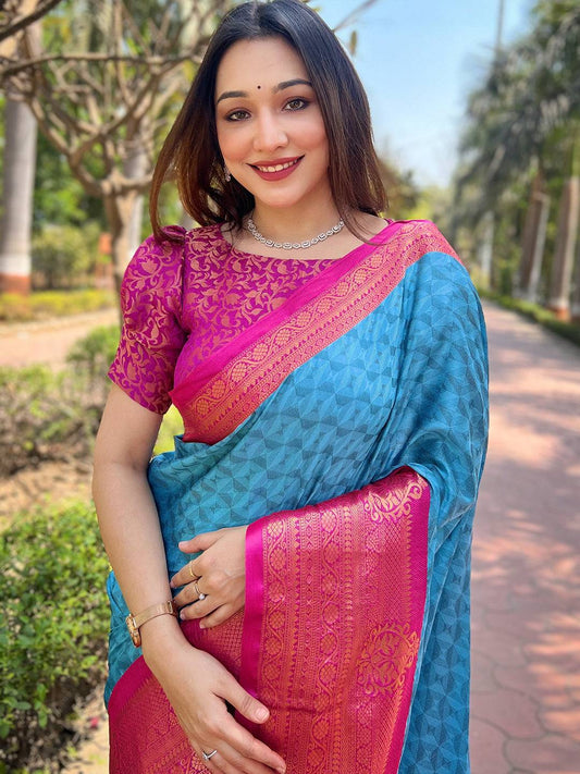 Stylish Kanjivaram Silk Saree With Broced Zari Blouse by My Store