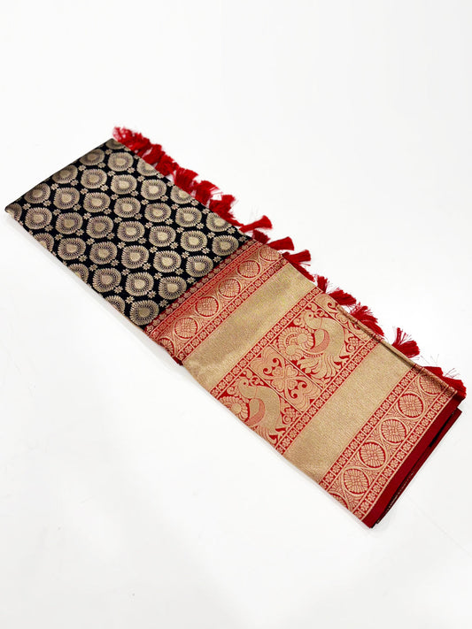 Radiant Black Banarasi Silk Saree by My Store
