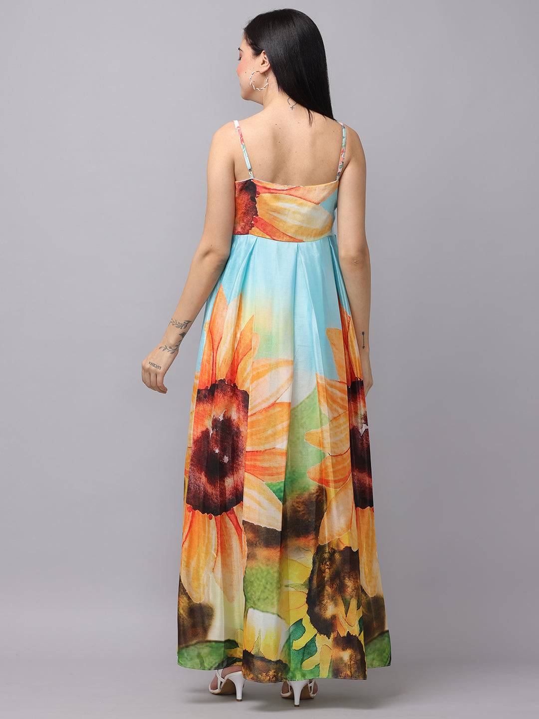 Multi Color Floral Print Long Dress by My Store