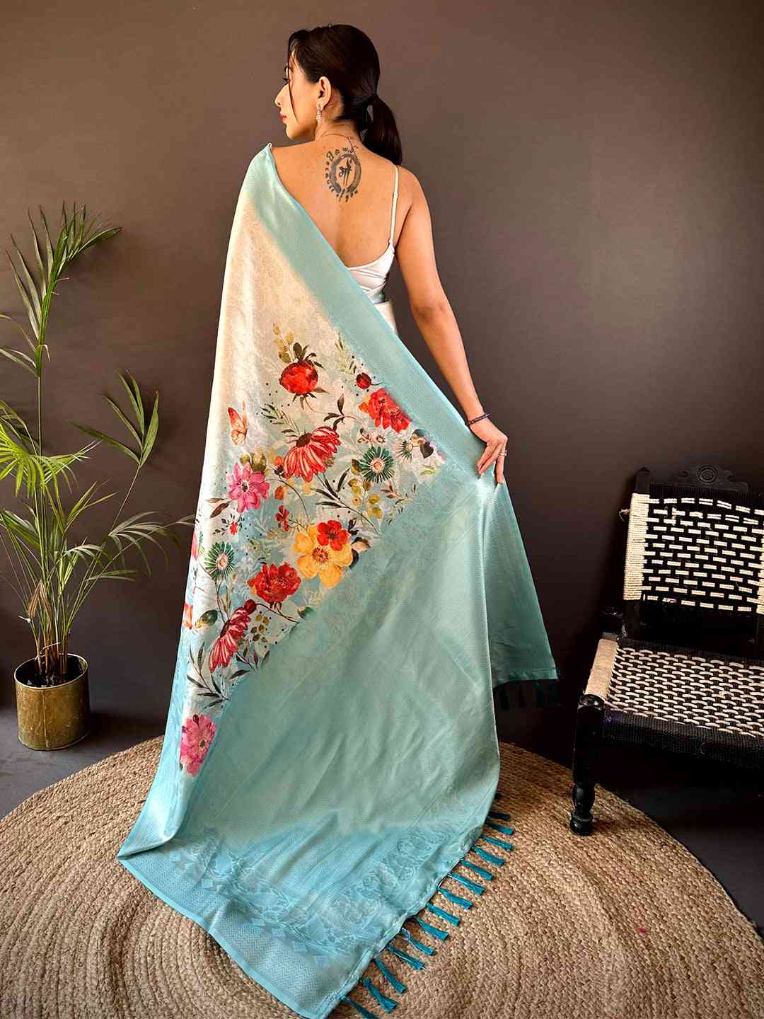 Ivory Kanjivaram Digital Silk Saree by My Store