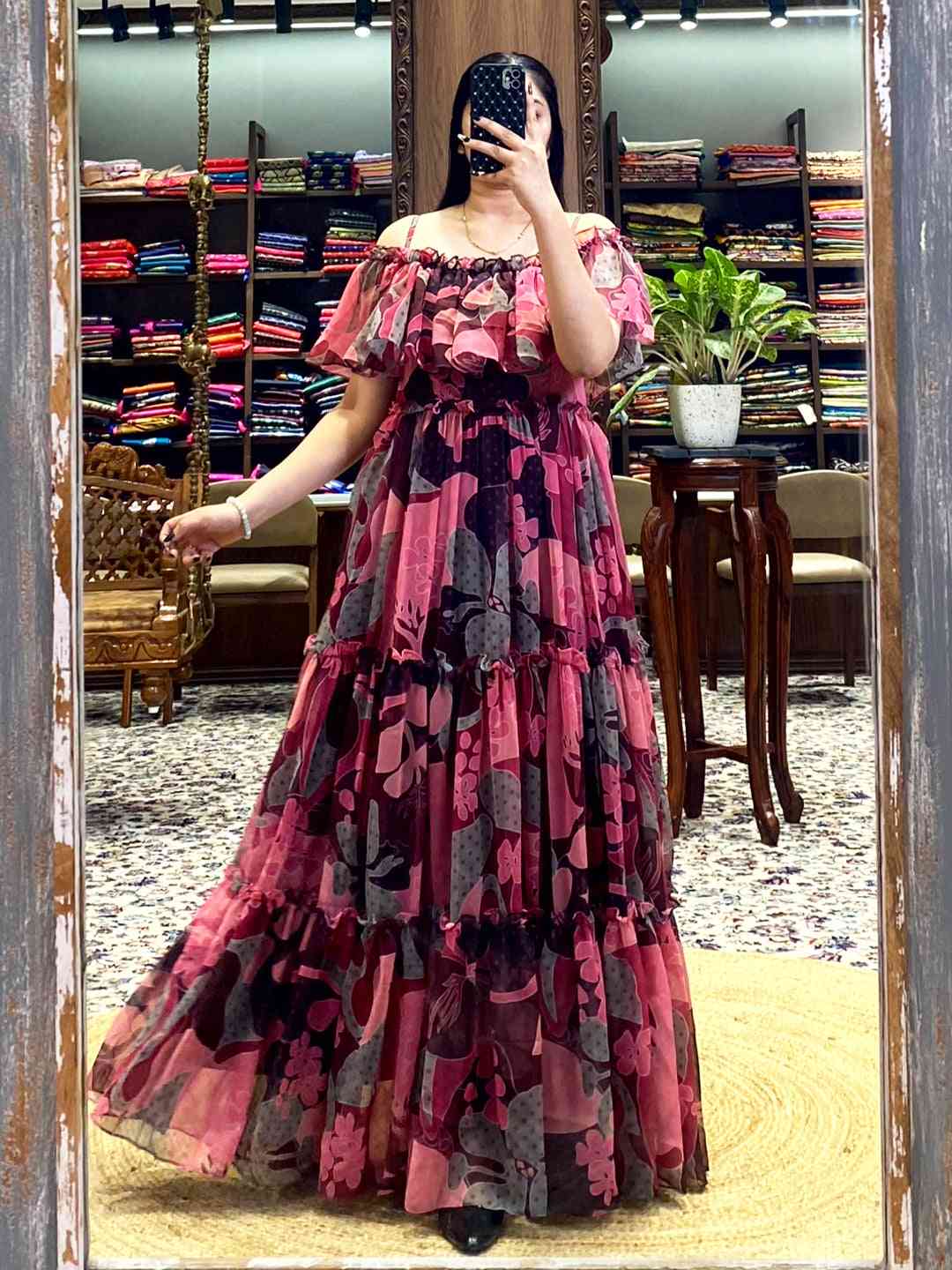 Brown Georgette Abstract Dress by My Store