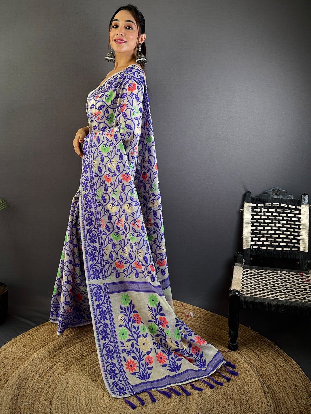 Purple Dhakai Jamdani Cotton Silk Saree by My Store