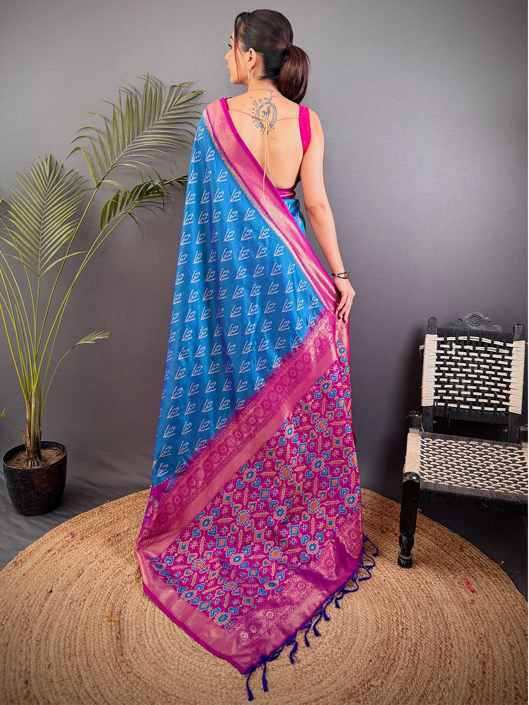 Ethereal Sky Blue Soft Silk Ikkat Saree