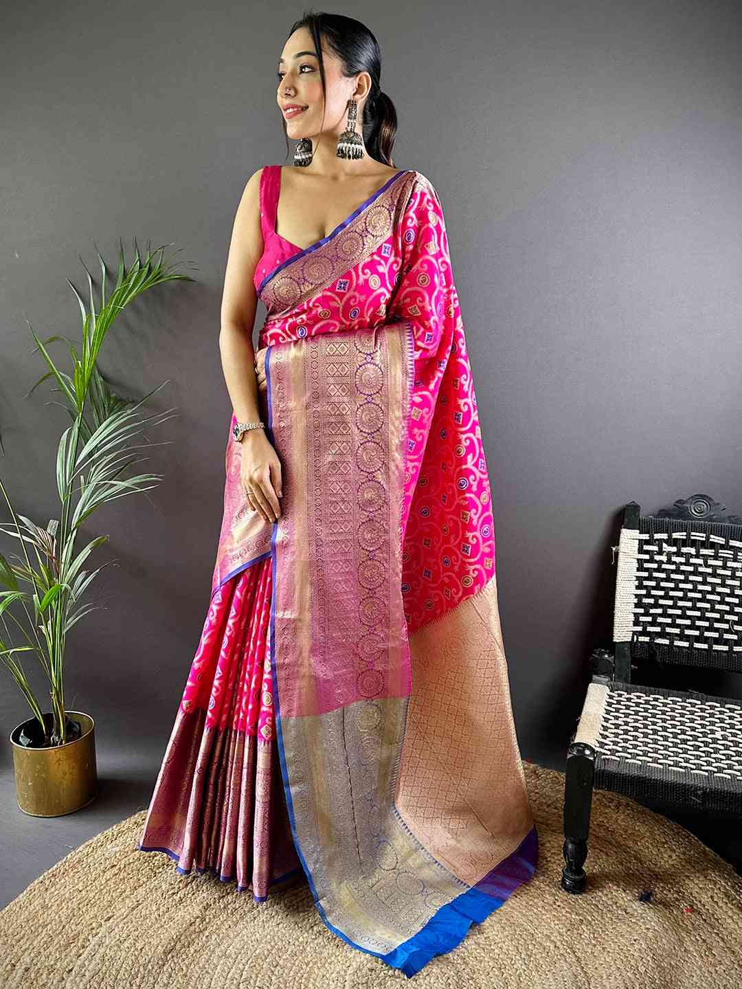 Magenta Minakari Ikkat Print Saree by My Store