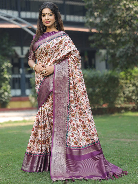 Pink Colour Phulkari Design Zari Weaving Pallu Saree - Luxe by My Store