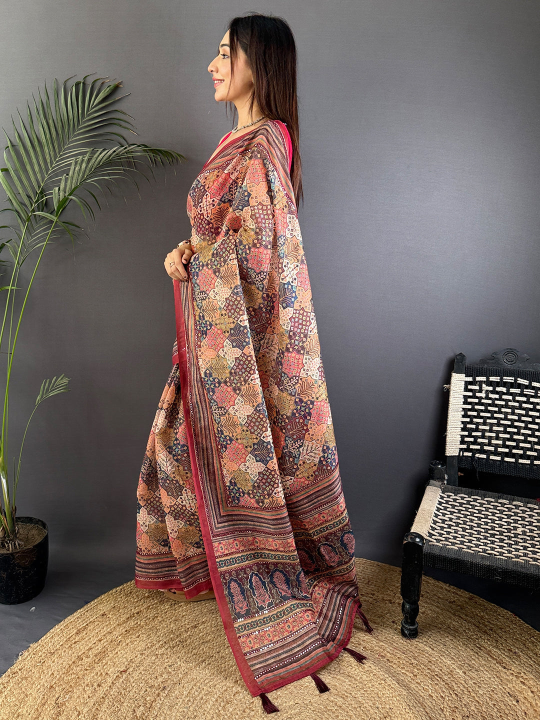 Multi Charm Mirror Work Silk Saree by My Store