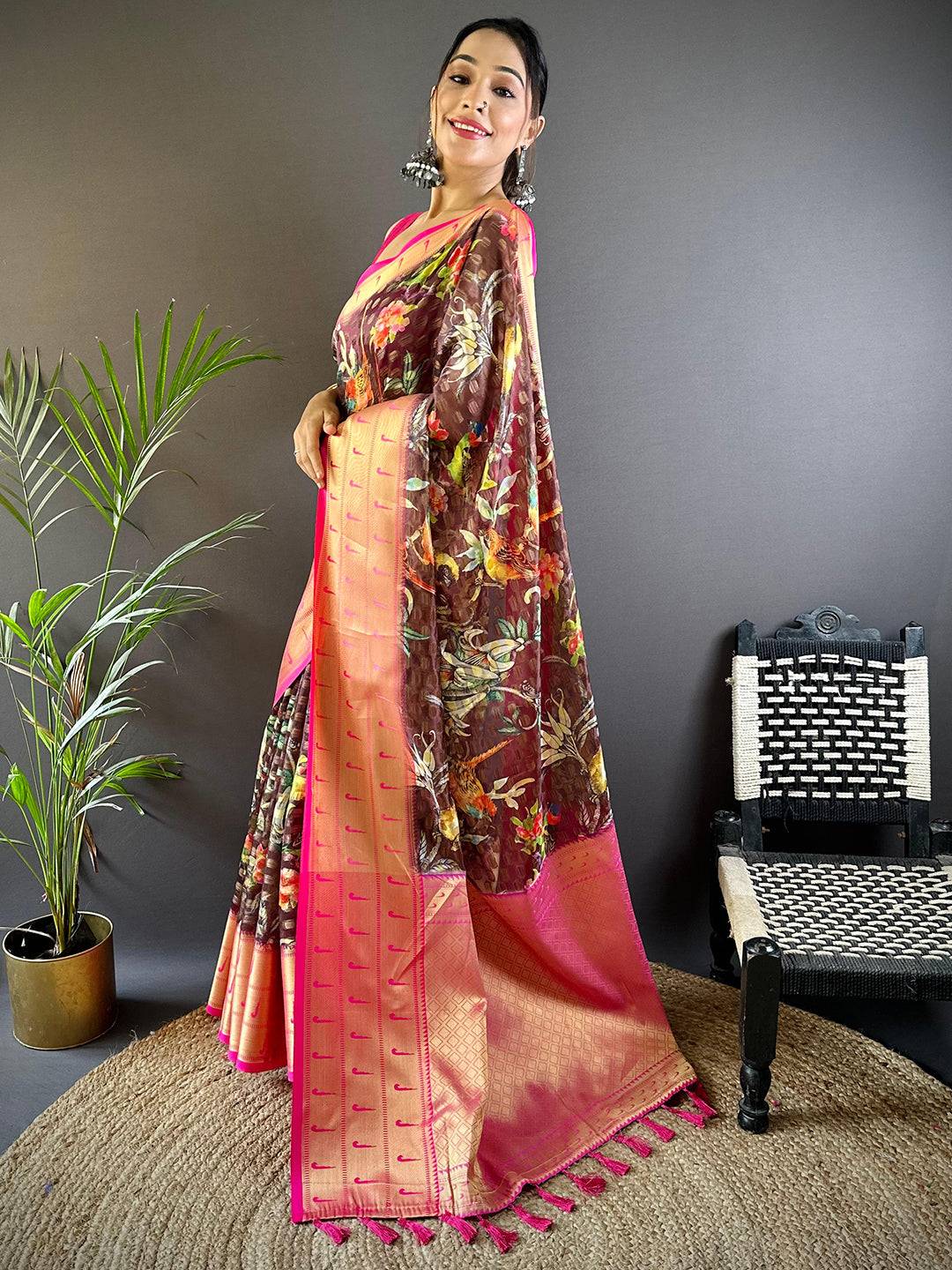 Brown Paithani Kora Silk Saree by My Store