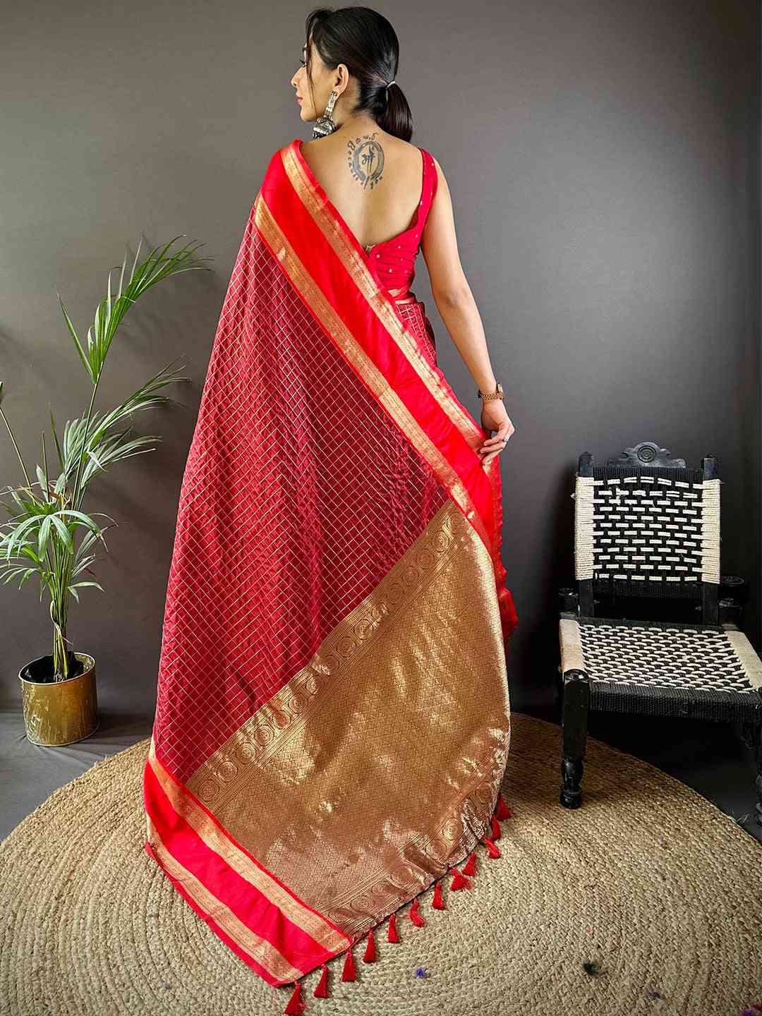 Maroon Silk Woven Kanchi Banarasi Saree by My Store