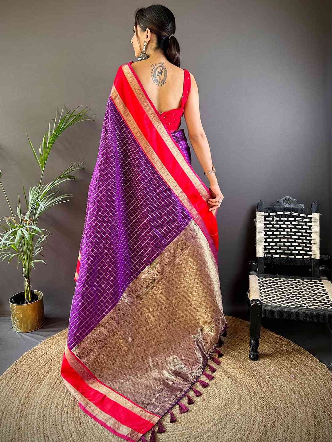 Purple Colour Silk Woven Kanchi Banarasi Saree by My Store