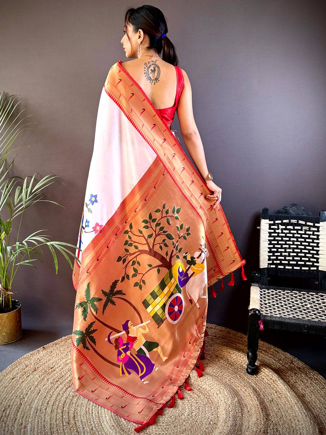 Minakari Soft Silk Bird Print Saree by My Store