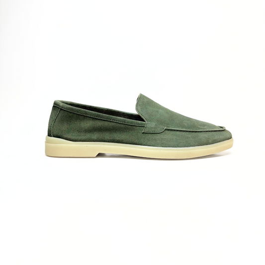 Old Money Suede Leather Loafers (Olive Green)