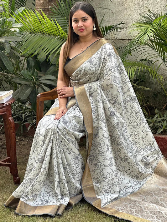 Stunning Kalamkari and Block Print Work Saree by My Store