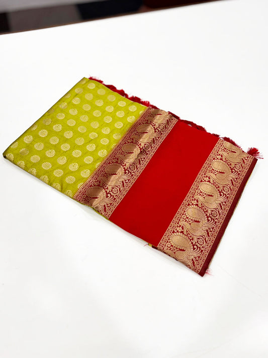 Green Banarasi Silver Buttas Zari Weaving Saree by My Store