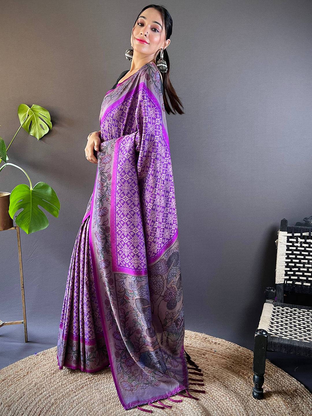 Orchid Patola And Kalamkari Fusion Saree by My Store
