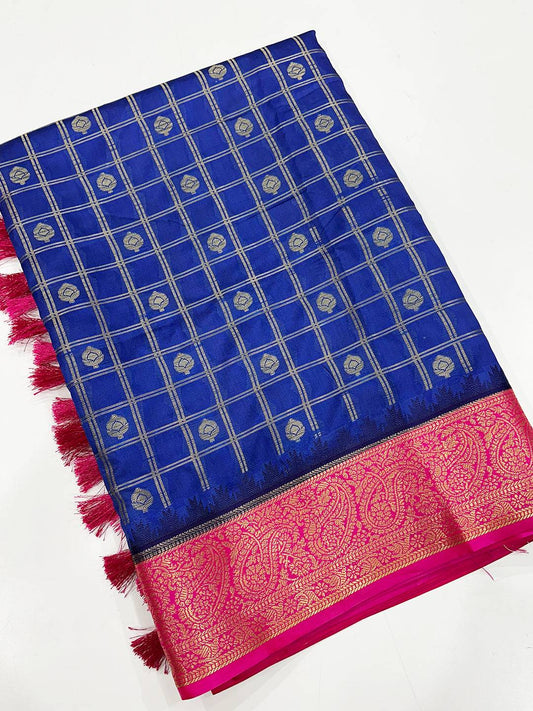 Regal Blue Kovai Banarasi Silk Saree by My Store