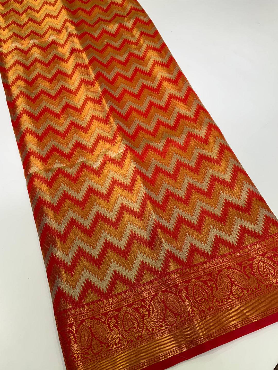 Vibrant Red Zigzag Chevron Saree by My Store