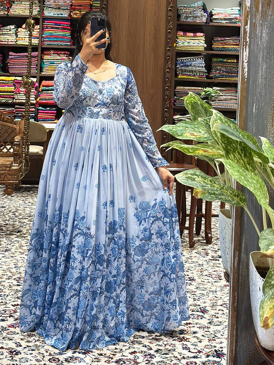 Serene Azure Blossom Party Dress by My Store