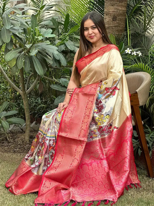 Soft Silk Kalamkari Digital Print Saree by My Store