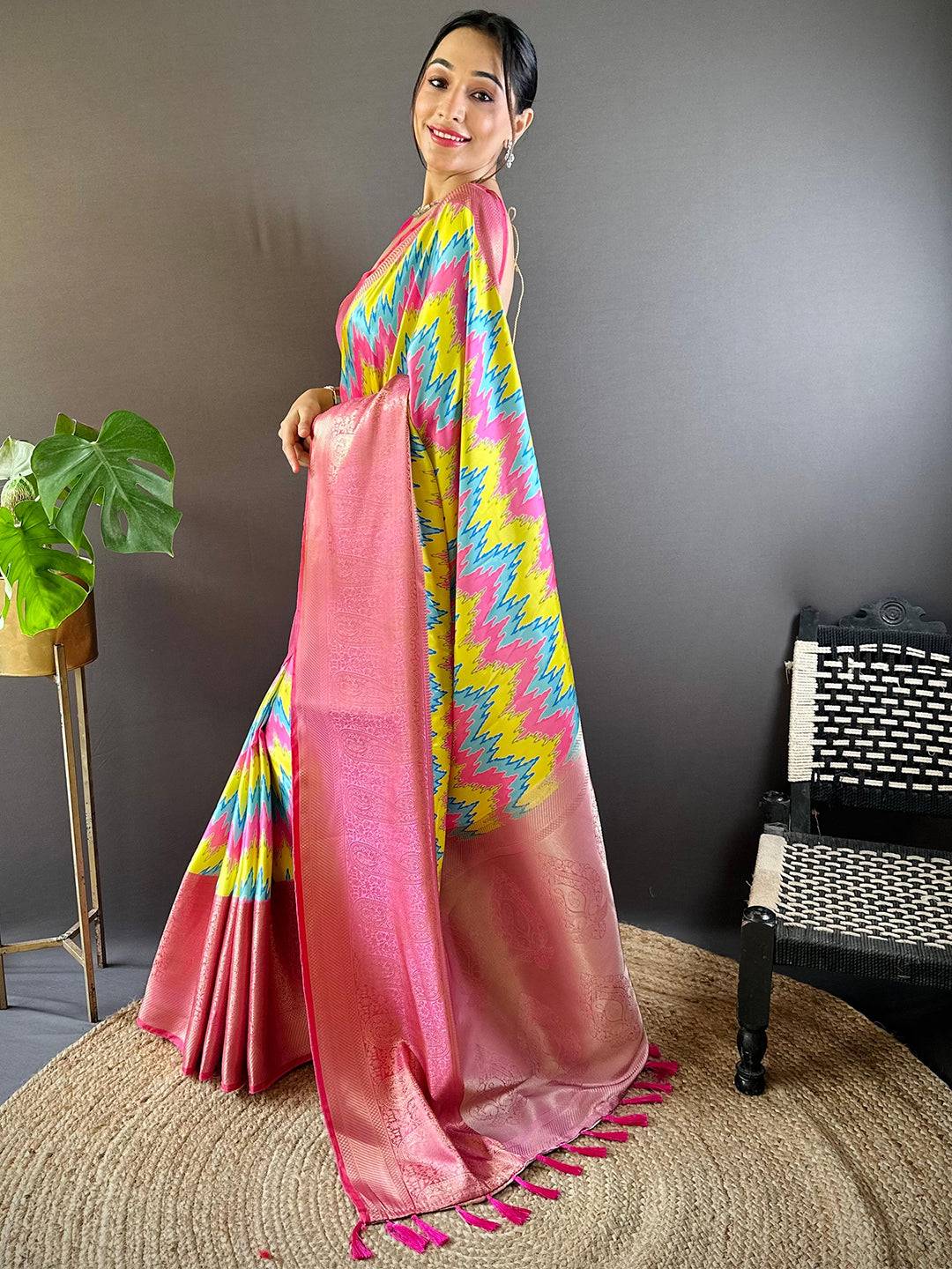 Multi Zig Zag Charm Zari Saree by My Store